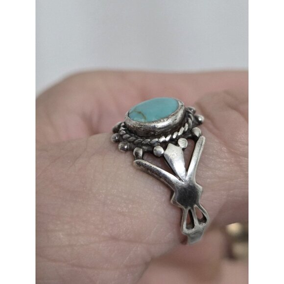 Vintage Sterling Silver Turquoise Ring Signed NF Thailand Size 8.5 - Picture 3 of 10
